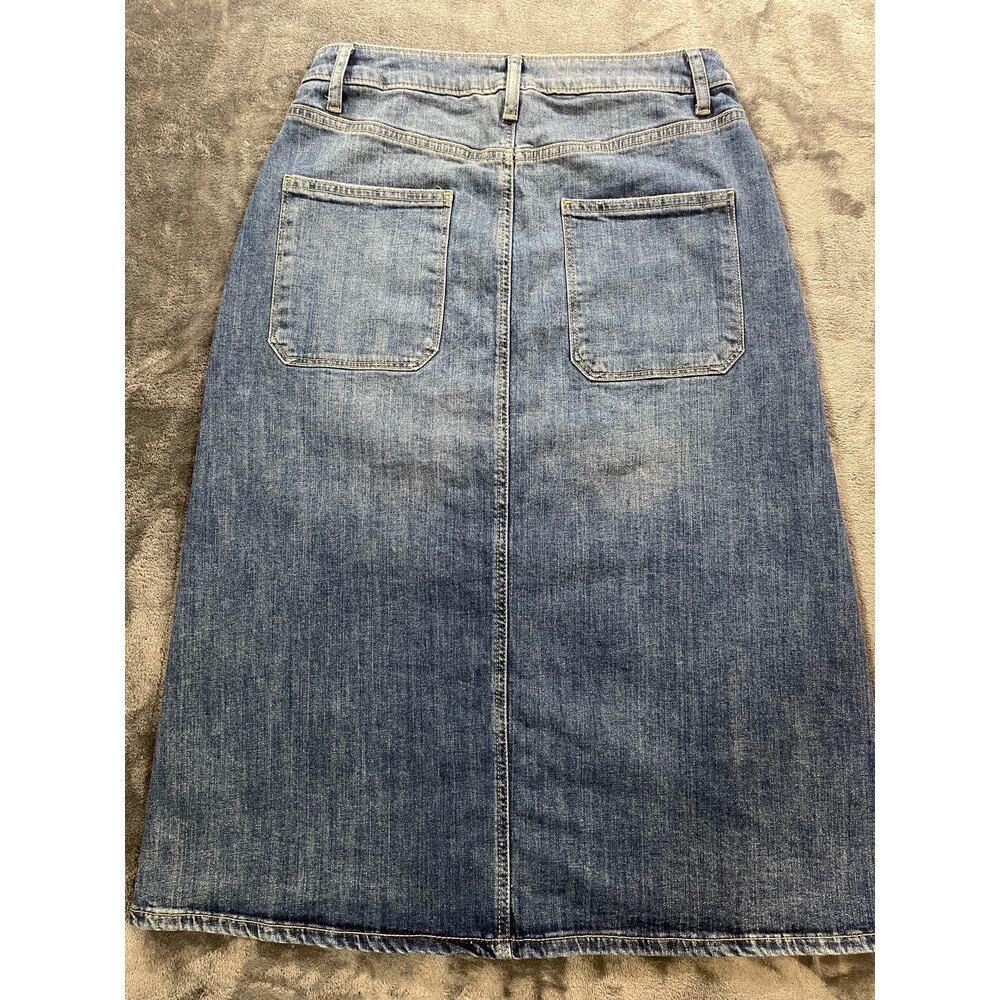 Women’s Size 10 Denim Midi Skirt Medium Wash Utility Button Front A-Line - Picture 8 of 8